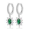 Aretes de Plata 925 Aretes Elegantes Retro Franceses Aretes de Diamantes de Zirconio Verde para Mujer Venta al por Mayor de Joyería Transfronteriza