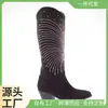 Botas de Tacón Alto Nuevas Puntiagudas con Pedrería Clásicas Hasta la Rodilla para Mujer Tacón de Bloque 2023 Niñas Mezclilla Gruesas