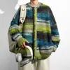 Cardigan Suéter Tie-Dye Color-Blocking Estilo Japonês Outono 2025 Novo Botão Tricô Casual Retro Jaqueta