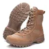 Novas botas de treinamento de combate marrons impermeáveis para homens com zíper lateral, botas de treinamento ao ar livre ultraleves e respiráveis, botas de combate de couro bovino resistentes ao desgaste