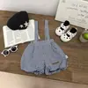 Conjunto de Moda Primaveral Estilo Coreano para Niñas 2026 Nuevo Modelo Camisa de Manga Larga con Cuello Baby Doll y Shorts de Tirantes para Salir