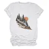 Amazon Wish sitio independiente moda casual versátil mujer árbol, sol, ladera de montaña cuello redondo manga corta camiseta