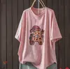 Camiseta de Verano Nueva con Estampado de Letras de Dibujos Animados para Mujer, Cuello Redondo, Corte Holgado, Versátil, Rejuvenecedora, Top Casual Delgado al por Mayor