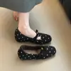Primeiro Encontro Temporada Aumento Sapatos Mary Jane Estampa de Bolinhas Camélia Outono Novo Bico Quadrado Solado Macio Estilo Retrô Sapatilhas