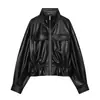 Roupas femininas transfronteiriças 2026 Moda europeia e americana blusa solta com decoração de aba de bolso e efeito couro K526249