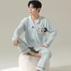 Algodón PuroPijama Cardigan de Manga Larga para Hombre Set de Ropa de Casa de Dibujos Animados, Adecuado para Usar al Aire Libre, Cuello Solapa, Holgado y Casual para Otoño