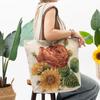 Bolso de Hombro Nuevo Bordado de Flor de Peonía por Ambos Lados Simple y Generoso Combinable con Todo Aspecto Retro Bolso de Lona de Seda Dorada por Ambos Lados