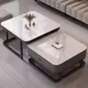 Mesa de centro quadrada, design minimalista moderno, adequada para salas de estar, apartamentos pequenos e espaços da moda; apresenta uma mesa lateral de vidro temperado