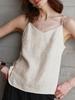 Camisole de Linho com Decote V Europeu e Americano Camisa Base Simples Casual de Verão Top Regata de Algodão e Linho Solto Sem Costas