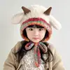 Versión Coreana Lindo Sombrero de Felpa con Orejas de Oveja para Pellizcar Orejas para Mujer, Otoño e Invierno Cálido Protección para las Orejas a Prueba de Frío Gorro de Punto Pullover