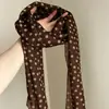 Bufanda de seda de lunares marrones para mujer, bufanda fina para el cuello con un toque de alta gama, bufanda larga de seda tipo cinta, accesorio vintage francés