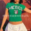 Coleção Primavera Nova da Copa do Mundo de 2026 Europeia e Americana Camiseta Casual de Manga Curta com Gola Redonda Bordado de Letras Estilo Simples Padrão Nacional Masculina e Feminina