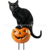 Placa de Jardim Popular Transfronteiriça Gato Preto de Halloween com Olhos Brilhantes, Decoração de Gramado de Jardim ao Ar Livre