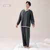 Algodón LyocellPijama para Hombre Primavera y Otoño Manga Larga Pantalón Largo Conjunto Casual Sencillo Se Puede Usar Fuera de Casa Ropa de Hogar Invierno