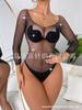 Ropa Sexy de Malla Transfronteriza Europea y Americana, Ropa Interior Sexy Popular de Comercio Exterior, Mono de Diamantes Calientes, Bikini, Talla Grande Hueca