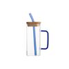 Vaso cuadrado de vidrio con asa para el hogar, de aspecto elegante, con pajita, para niñas, resistente a altas temperaturas, plano y transparente.