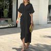 2026 Verano Nuevo Estilo Transfronterizo Europeo y Americano Comercio Exterior Ropa de Mujer Elegante Ropa de Trabajo Color Sólido con Lazo Vestido de un Solo Botón