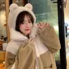 Abrigo de Felpa de Lana de Cordero para Mujer 2026 Otoño Invierno Estudiante Cálido con Felpa Plus Capucha Orejas Lindas Chaqueta de Felpa