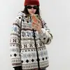 Jaqueta Acolchoada de Neve de Geleira com Lã de Cordeiro 2025 Estilo Étnico Estampada com Capuz Padrão Fair Isle Algodão Veludo Granulado