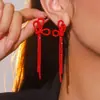 Brincos Europeus e Americanos Populares da Série Vermelha Cross-Border Super Brilhantes com Pedras Totais e Franjas Longas para Mulheres Brincos de Natal da Moda