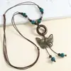 Collar de Cerámica con Colgante de Mariposa Estilo Étnico Cadena Larga Retro Versátil Anillo de Madera Cadena para Suéter Accesorios de Ropa Ajustables