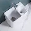 Fregadero de balcón para mopa con reposapiés, lavabo para fregar mopa, lavabo para mopa de suelo con desagüe lateral, con cesta de drenaje, drenaje automático, cerámica, otros