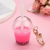 Chaveiro Mini Copo de Chá de Pérolas Simulado Criativo Fivela de Lua Copo com Canudo de Pérola Pingente de Joia de Saquinho de Chá de Leite