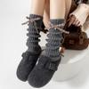 Botas e Meias de Algodão para Mulheres, Meias Felpudas Florais com Laço para Primavera e Outono, Meias Longas de Tricô Retrô Cor Café Maillard