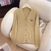 Casaco de Outono Início Cardigan Feminino Novo Estilo Suéter Coat Primavera e Outono Top de Tricô com Trança Gola Bordada Cardigan de Tricô Agente de Atacado