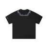 Camiseta de Manga Corta Bordada de Marca Japonesa de Moda para Hombre Verano Nueva Holgada Cuello Redondo Estampado Creativo de Collar Top para Pareja