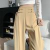 Pantalones de traje con hebilla de estilo chino para mujer, diseño de primavera 2024, pantalones de cintura alta, estrechos y anchos, nuevos pantalones casuales chinos para fregar