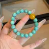 Island LetterPulsera Original de Cristal Azul Natural con Amazonita y Ágata Amarilla, Pulsera Refrescante y Versátil