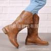 En stock comercio exterior Botas retro para mujer 2023 otoño e invierno Nuevas europeas y americanas Comercio exterior tacón grueso talla grande botas bordadas