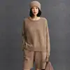 Suéter de Punto de Cachemira 2026 Otoño/Invierno Nuevo para Mujer, Corto, Holgado, Liso, Cuello Redondo, Manga Raglán, Color Sólido
