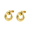 Moda Coreana Nicho Doble Anillo Cruz Círculo Geométrico Chapado en Oro Brillante Acero de Titanio Aretes Simples Estilo Minimalista Joyería para Orejas