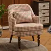 Sofá individual estilo americano, combinación de tela y madera maciza para dormitorio nórdico vintage, sala de estar, balcón perezoso, algodón