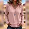 2026 Nueva Ropa de Otoño Transfronteriza Europea y Americana para Mujer Casual Holgada Color Sólido Cuello en V Manga Larga con Flecos Camisa