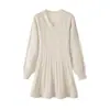 Elegante Coreano Otoño e Invierno Nuevo Linterna Manga Larga Cintura Cuello en V Petite Vestido de Punto Falda Suéter para Mujer