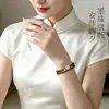 Pulsera de Sándalo Verde Mu Shang Hua para Mujer, Fresca y Elegante, Nueva Pulsera de Sándalo Estilo Chino, Pulsera de Juego Cultural de Madera Estilo Chino Retro