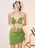 Conjunto Bikini de Tres Piezas Menta MamboSexy con Estilo Falda, Push-Up para Busto Pequeño, Adecuado para Aguas Termales y Vacaciones en la Playa
