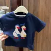 Camiseta Estampada de Desenho Animado de Manga Curta Soltinha Estilo Novo de Verão para Meninos e Meninas, Tops Casuais para Crianças Pequenas e Médias 0183A124