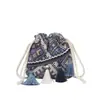 Bolsa Transversal Feminina Estilo Étnico Novo Transfronteiriça, Fechamento com Cordão de Franjas Moderno, Bolsa de Ombro Versátil, Bolsa de Maquiagem, Bolsa Saco
