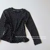 Ropa interior para niña de otoño, nuevo estilo, lunares para pareja, manga larga, lunares, top para bebé niña, blanco con estilo versión coreana, camiseta dulce