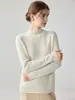 Suéter de punto 100% cachemir puro con cuello semi alto para mujer, camisa base de corte holgado para otoño e invierno