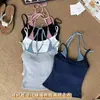 Camisole Cinza Falsa de Duas Peças com Gola Halter para Mulheres, Roupa de Verão com Bojos, Estilo Hot Girl, Bodycon, Top Curto Sem Mangas