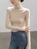 Camiseta interior suave de lana de cuello alto para mujer, top fino para otoño e invierno 2026, suéter de punto con cuello superpuesto, ligeramente transparente