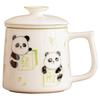 Taza de Té Mahjong Panda Pintada a Mano por el Fabricante, Taza de Oficina de Alta Gama, Taza de Cerámica, Taza con Separador de Té y Agua con Forro