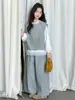 Conjunto de tres piezas de chaleco de encaje estilo coreano para niña, nueva colección primavera/otoño 2024, con diseño de dos piezas falso con mangas abullonadas y pantalones de pierna ancha