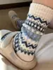 Calcetines de Lana Estilo Fair Isle para Mujer, Calcetines Gruesos y Calentitos de Invierno, Calcetines Retro Estilo Coreano de Blogger con Bloques de Color a Media Pantorrilla