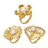 Anillo Abierto de Acero Inoxidable con Diseño de Concha, Perla y Girasol, Estilo Ins Europeo y Americano, Set de Joyería Sencillo y Exquisito, Joyería de Gama Alta de Nicho